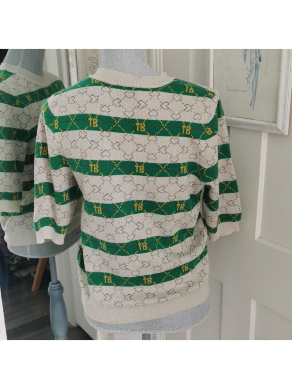 Womens JIANYUE Unique Green/Beige Jacquard Knit Cashmere Blend Sweater Y2K. L - Picture 4 of 6